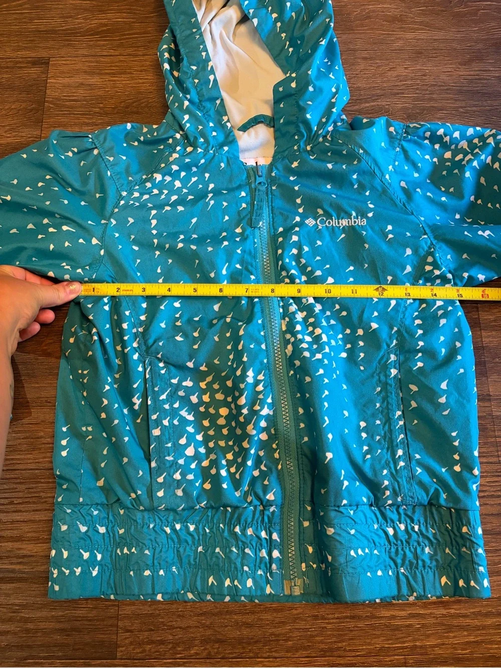 Columbia Girls Lined Windbreaker Blue Full Zip Printed Hooded Jacket